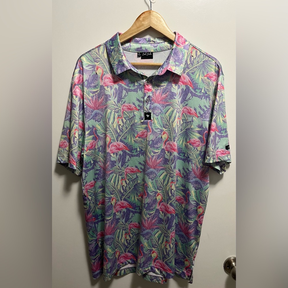 Bad Birdie Men’s Golf Polo Mingos Print Size XL